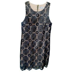 Eliza J Black Lace Shift Dress - Sleeveless Crew Neck Event - Size 10P - Petite